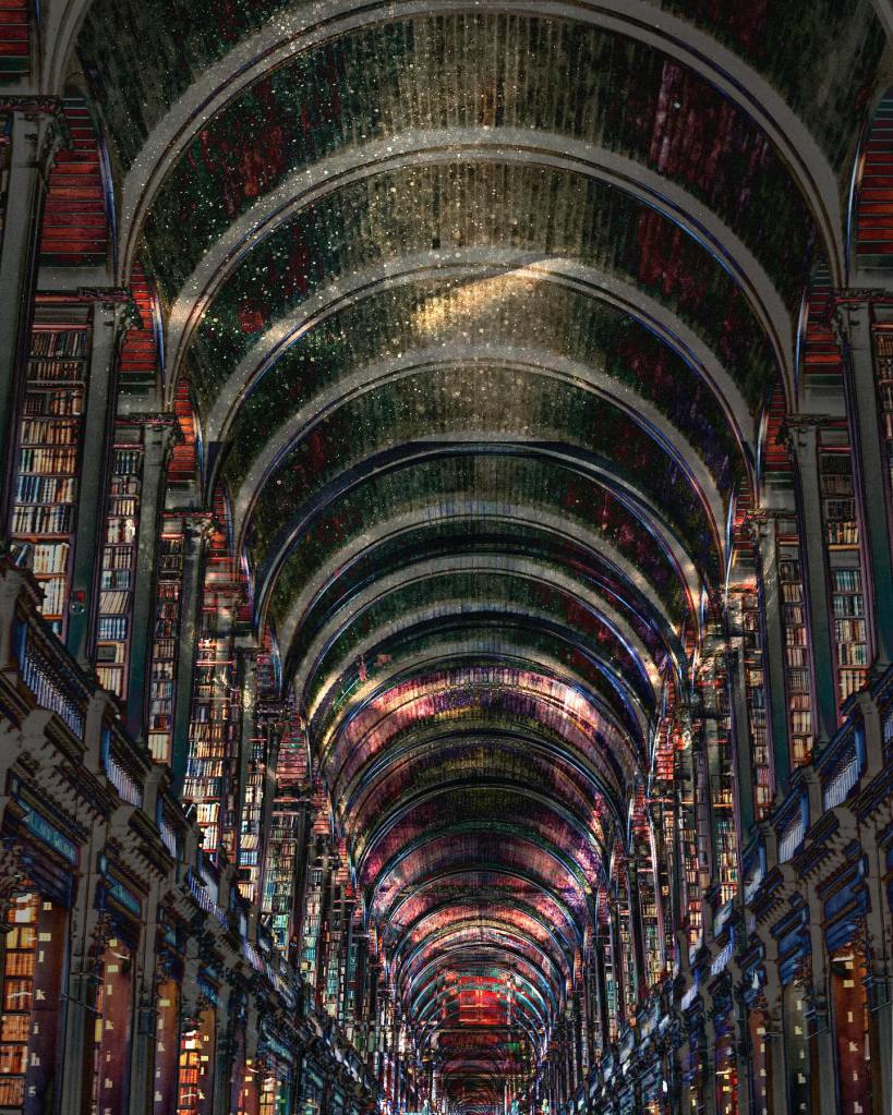 A library seemingly extending into the horizon