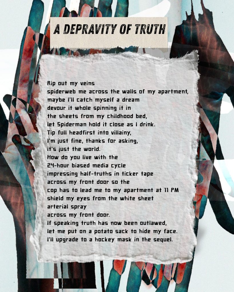 A poem against a backdrop of multicolored hands